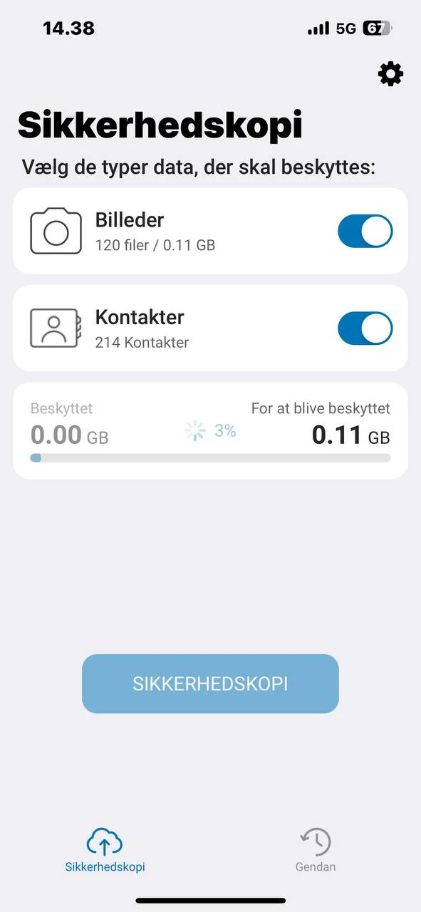 MyData Backup på mobil med sikkerhedskopiering af billeder og kontakter og adgang til gendannelse.